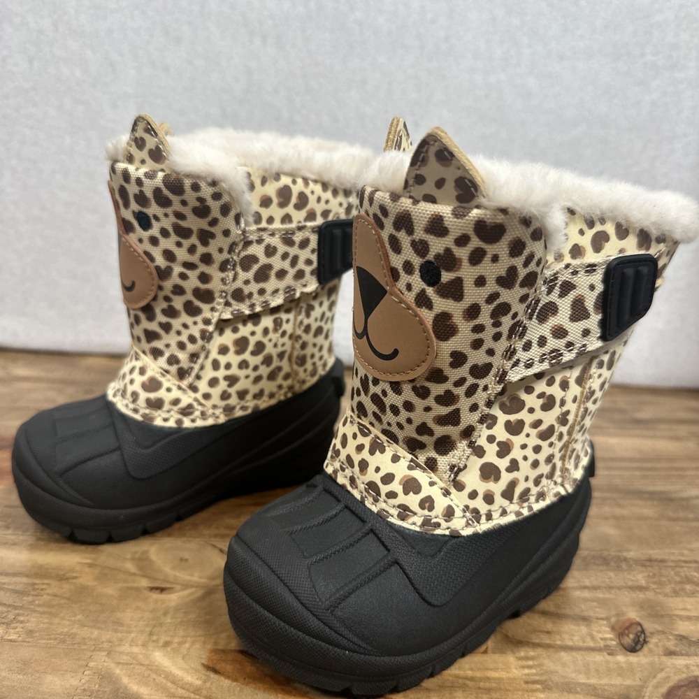 Cat & Jack Waterproof Cheetah Rain/Snow Faux Fur Boots Size 5 Thermolite EcoMade - Picture 2 of 7